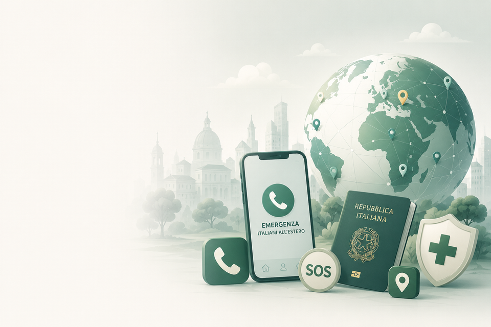 Illustrated network of emergency contacts and services worldwide