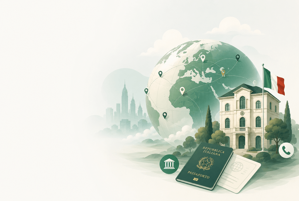 Illustrated network of Italian offices and institutional references worldwide